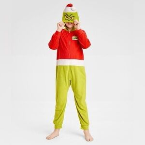 Dr. Seuss THE GRINCH Christmas One Piece Pajamas Union Suit  Boy /Girls Sz 10-12